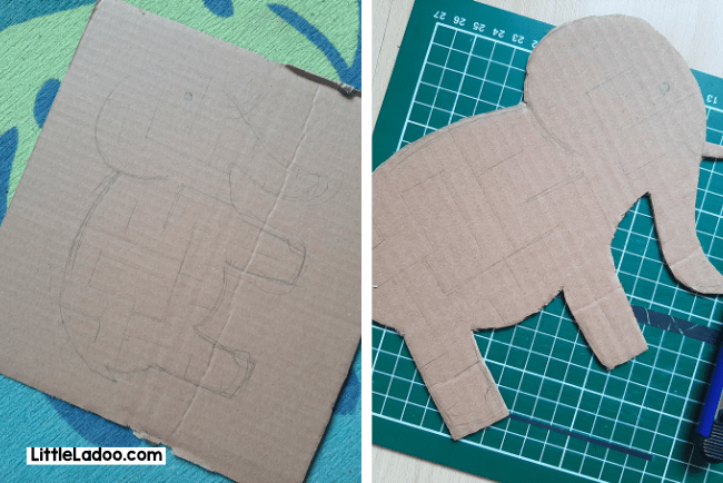 Cut out the elephant out of cardboard