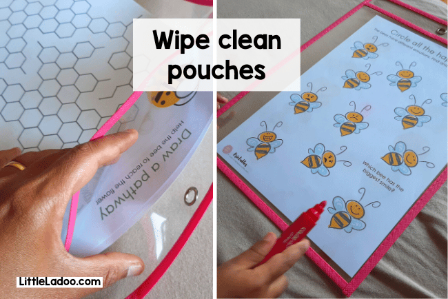 Wipe clean pouches for worksheets