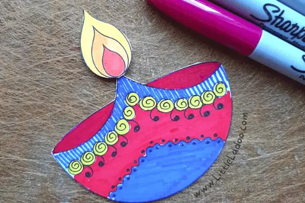 Paper diya craft for kids coloured version