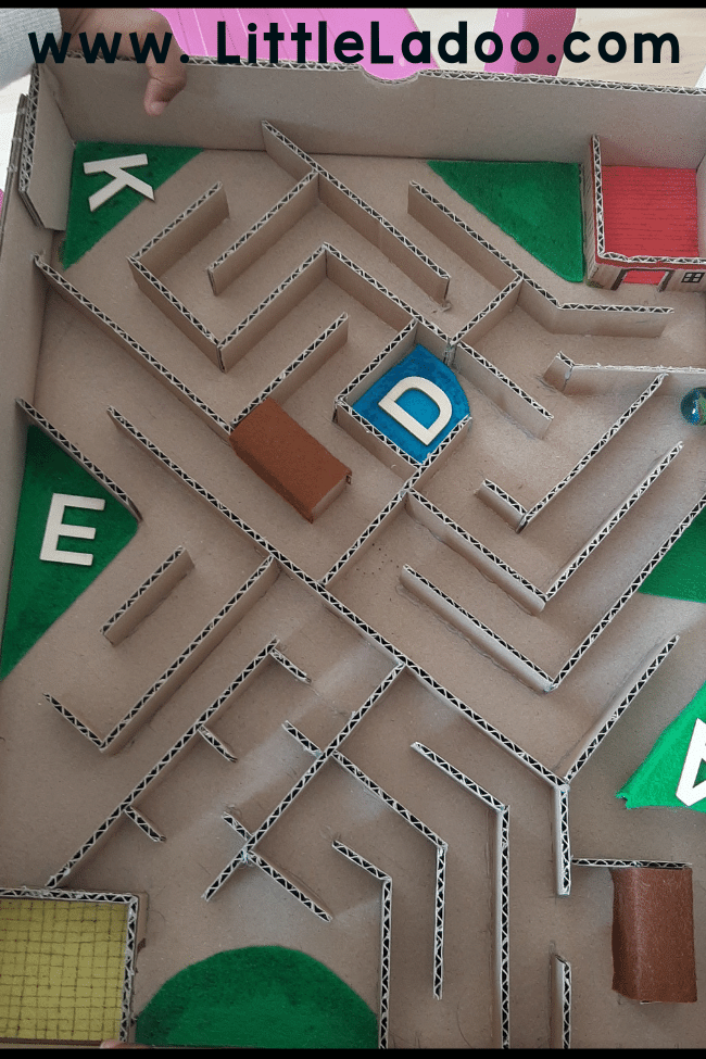 Cardboard maze to learn letters