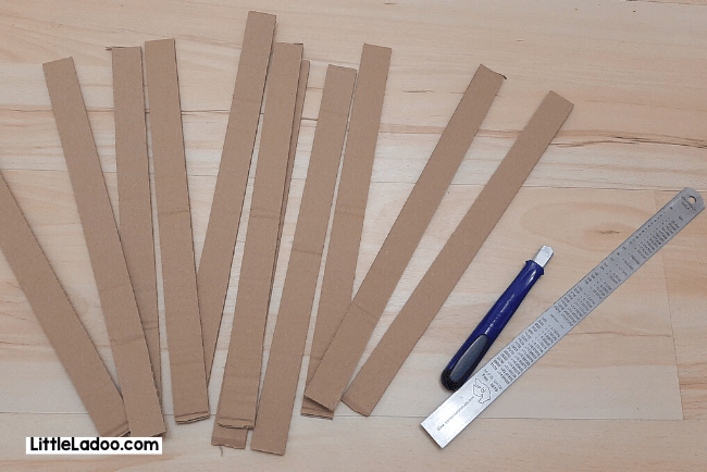 Cut cardboard strips