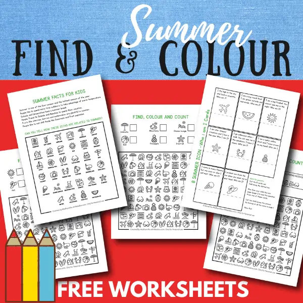 Summer find and colour worksheets