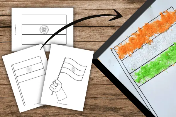 Indian flag template for craft, colouring