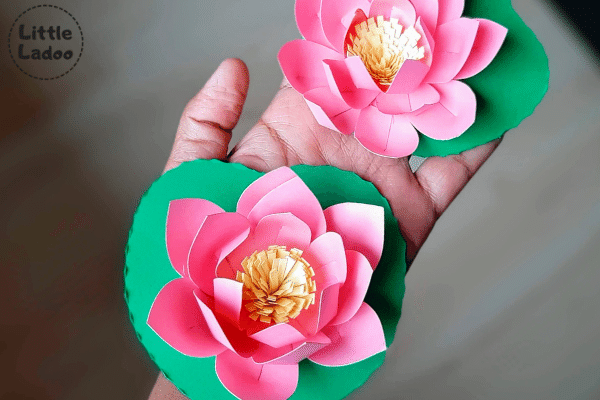 Paper lotus craft for kids to do during diwali