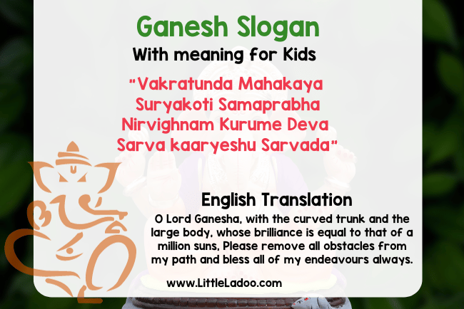 Ganesh Slogan with english meaning for kids