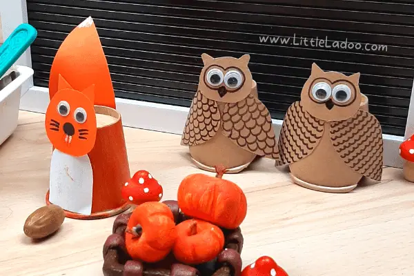 Papercup owl and squirrel