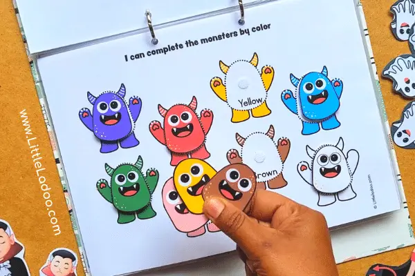 Friendly monster colour matching activity