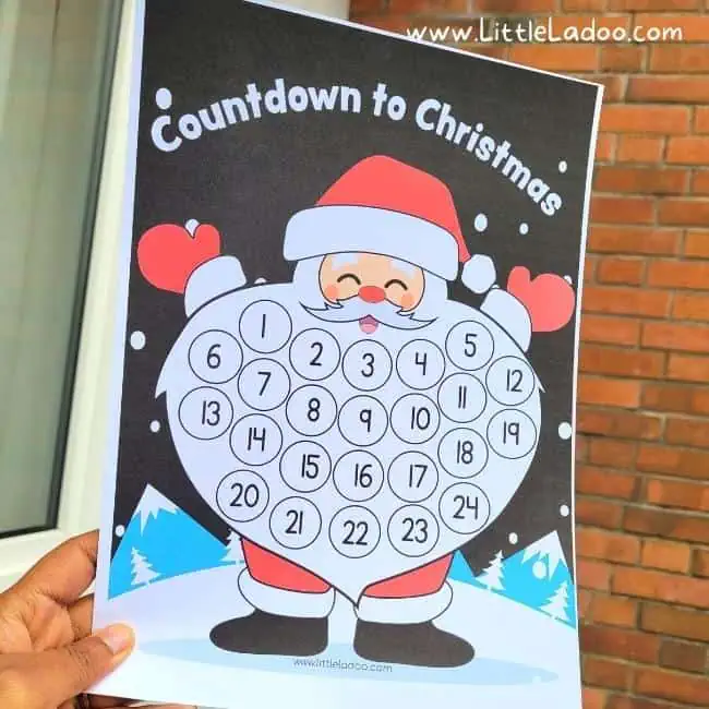 santa advent calendar with cotton balls