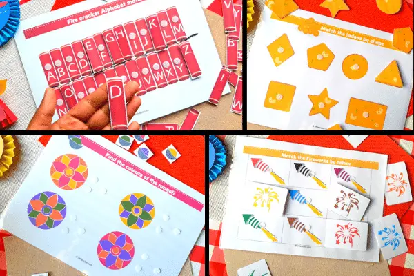 Velcro matching activities from Diwali busy book