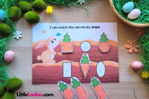 Easter busy book activity carrots shape matching 