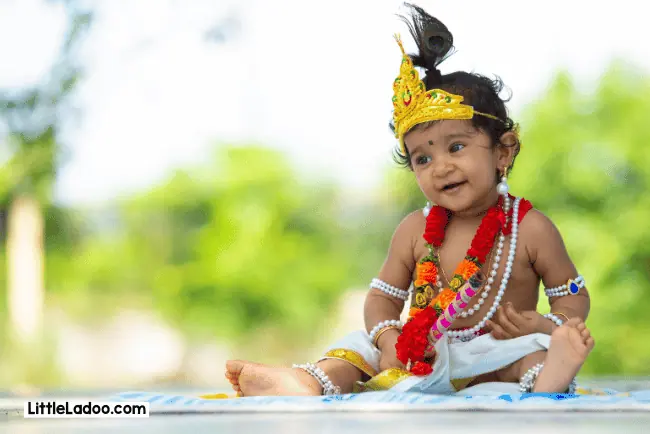 Dressing up as little Krishna for Janmashtami