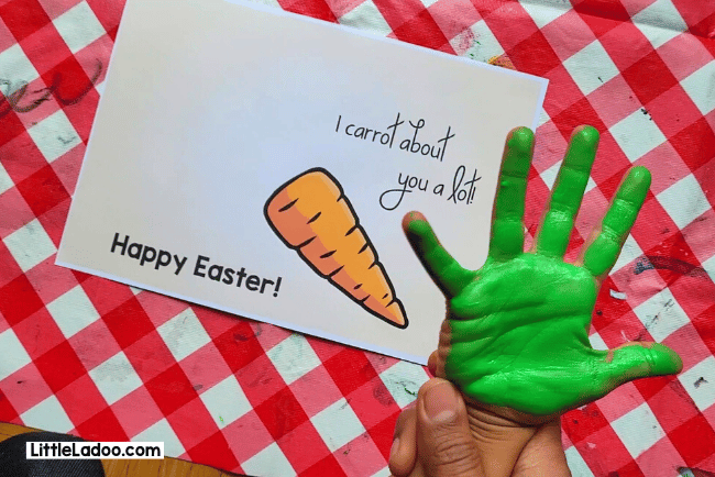 paint the child hands - easter carrot card template 