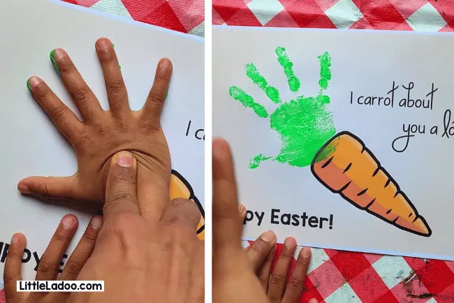 Stamp the print on the Carrot handprint card