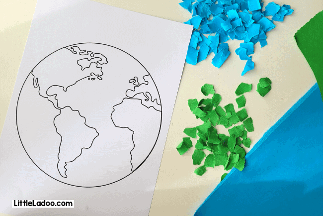 Earth Printable Template - torn Paper Craft Earth