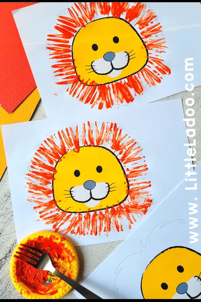 Easy lion craft for kids with fork Painting