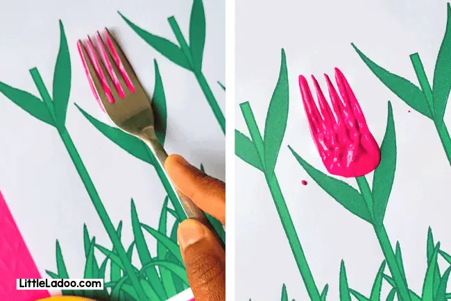 Painting tulips with fork
