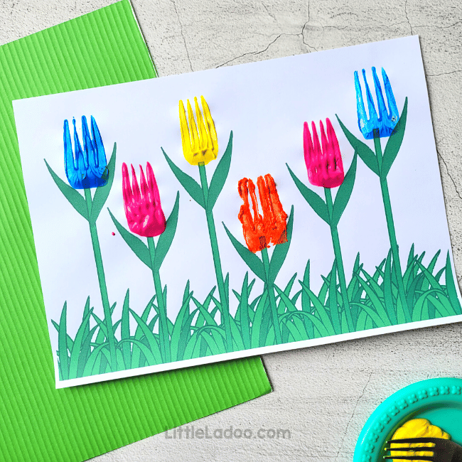 Fork painted tulip craft for kids