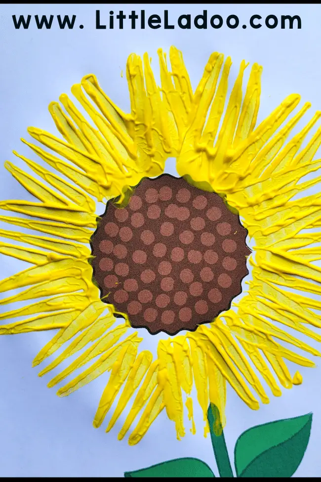 Sunflower craft for kids with fork painting, fork-painted sunflower craft