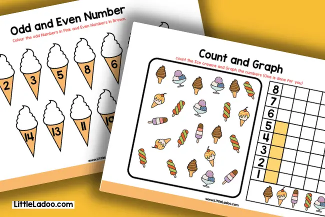 Icecream odd and Even math Number and COunt and Craph worksheets
