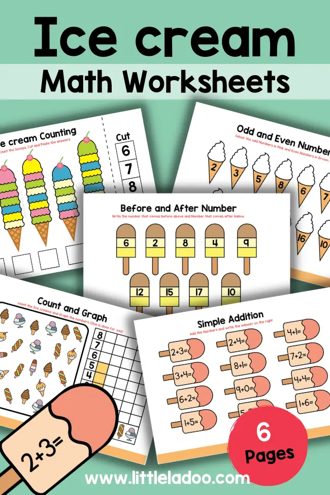 Ice cream Math worksheets free printable PDF