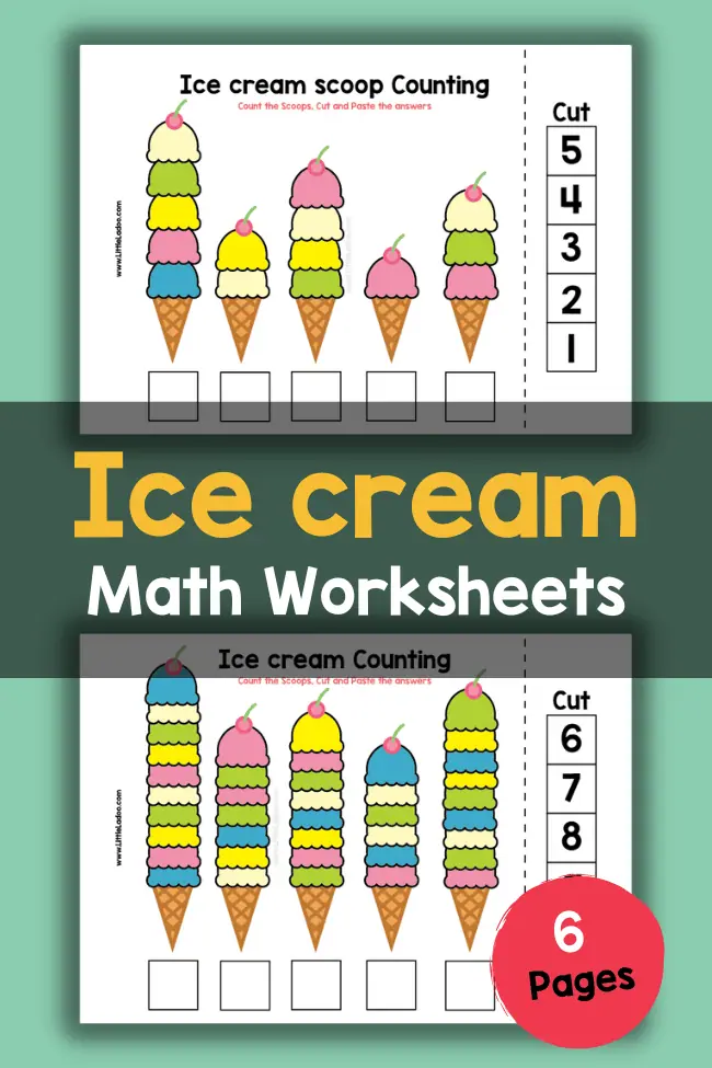 Ice cream Math worksheets free printable PDF