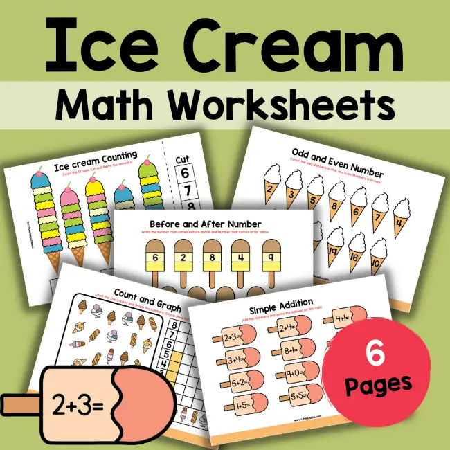 Ice cream Math worksheets free printable PDF