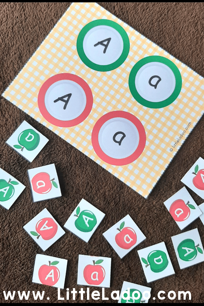Letter A Colour and case sorting cards - busy bag printable