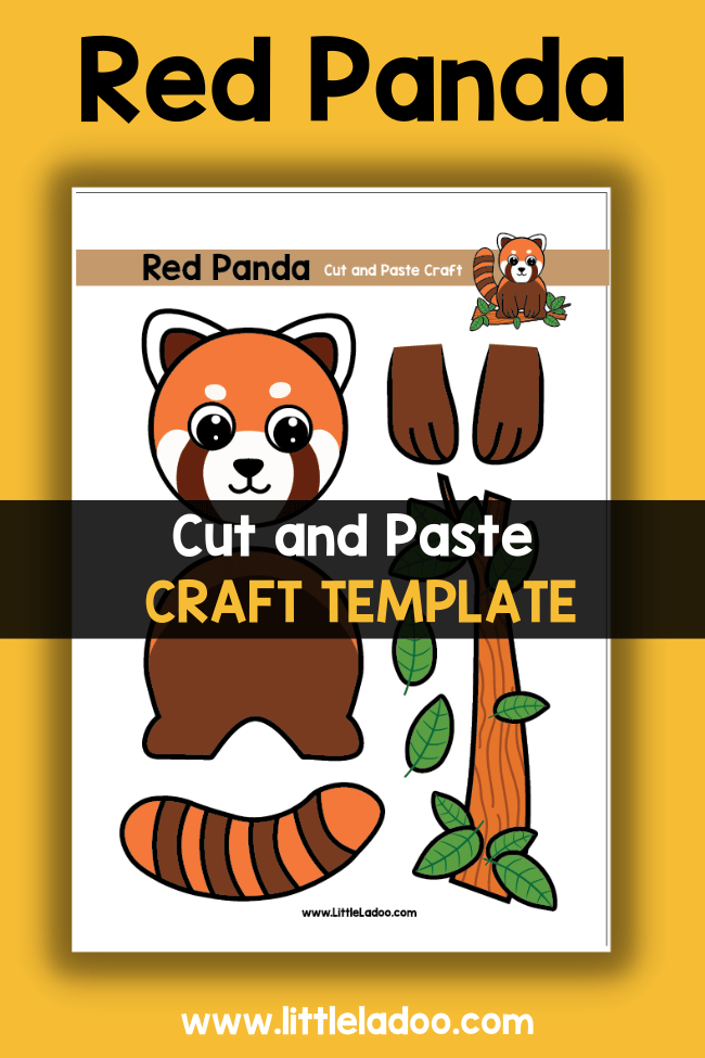 Red Panda Cut and paste craft template - colour version