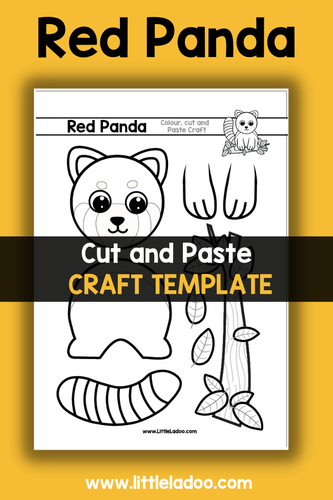 Red Panda Cut and paste craft template - Black and white version