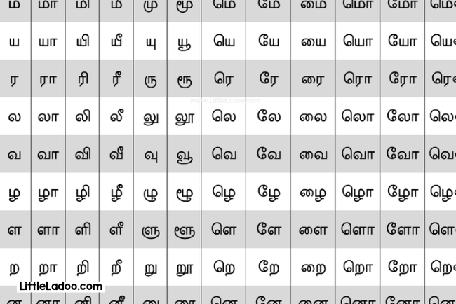 Tamil Script Chart