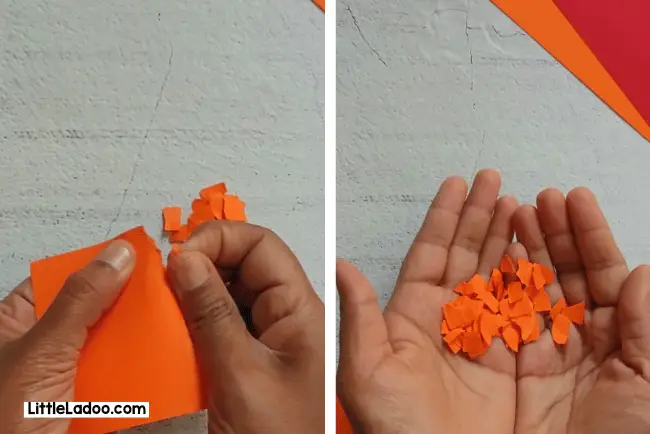 Tearing paper for Torn paper Craft