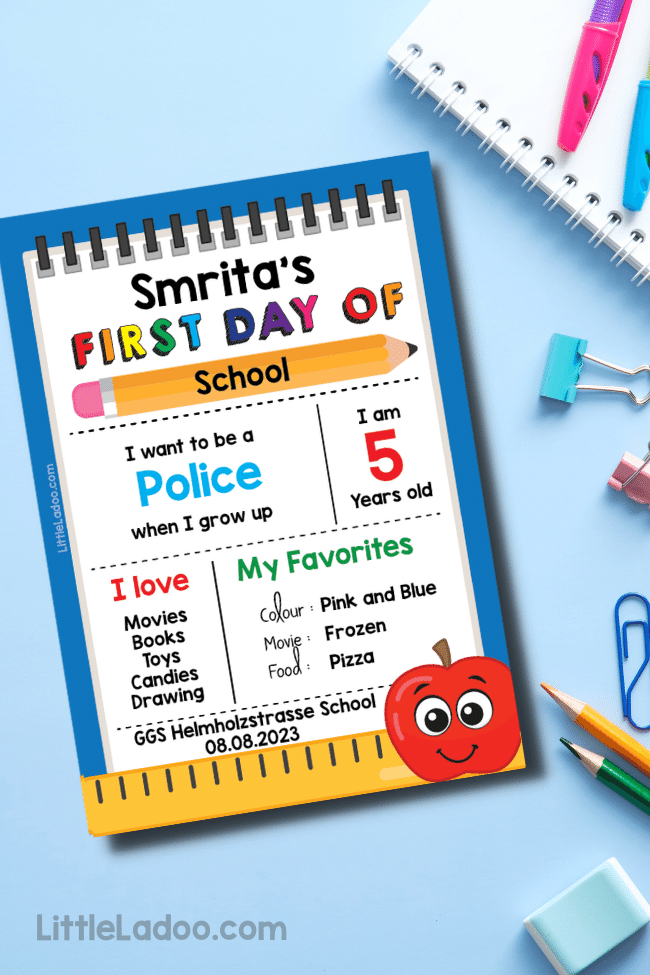 First Day of School Free Printable Template 