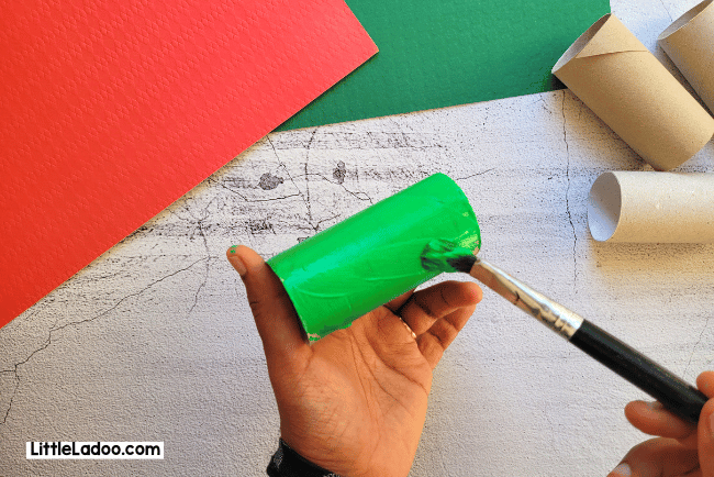 Painting the toilet paper roll green