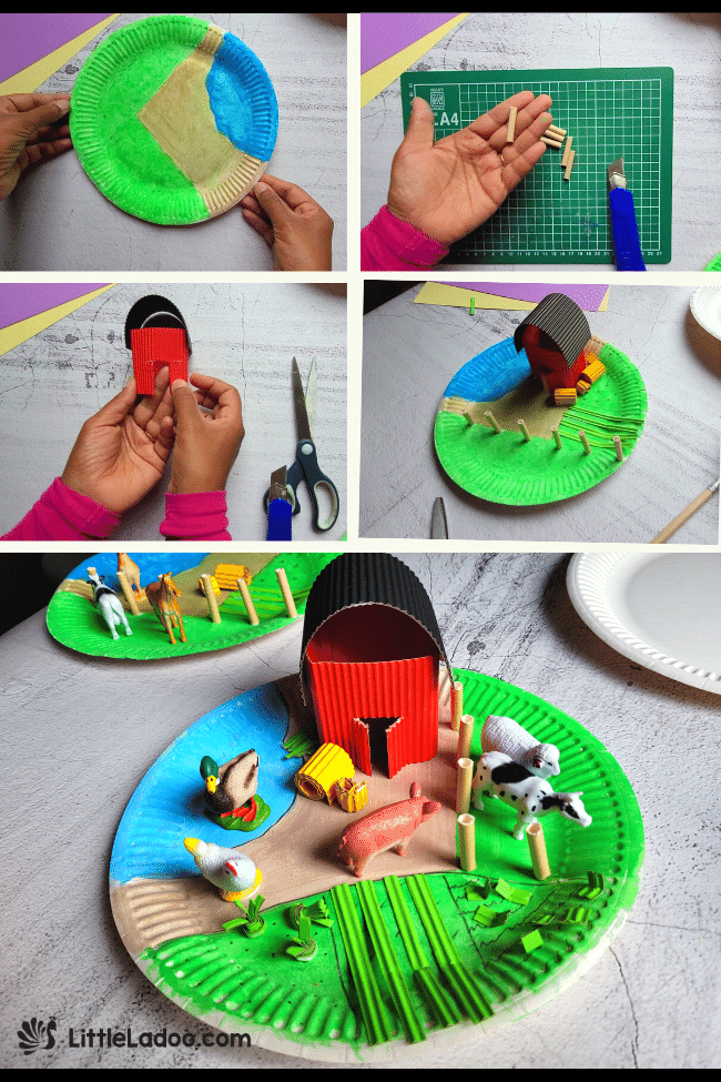 Step-by-step instructions to make paper plate farm craft