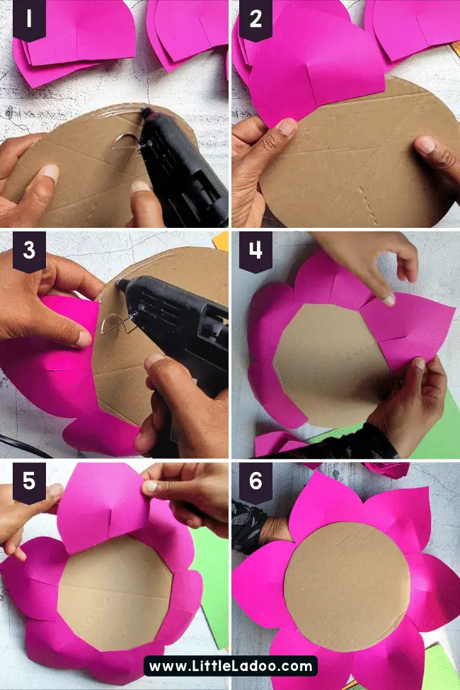 Gluing the Lotus petals on the Cardboard Base