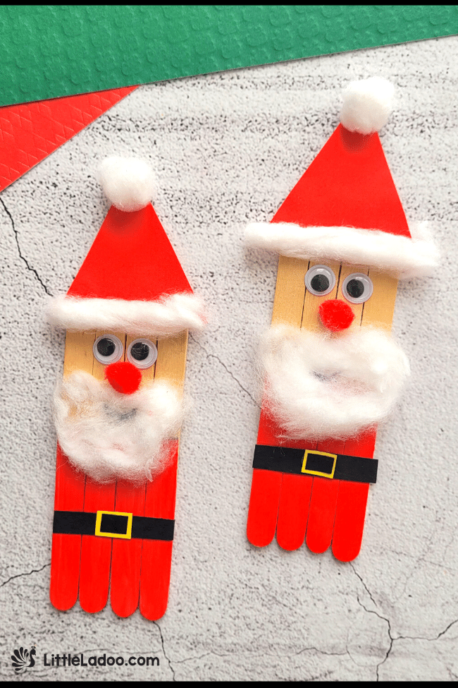 Santa craft made with popsicle sticks, cotton, red paint