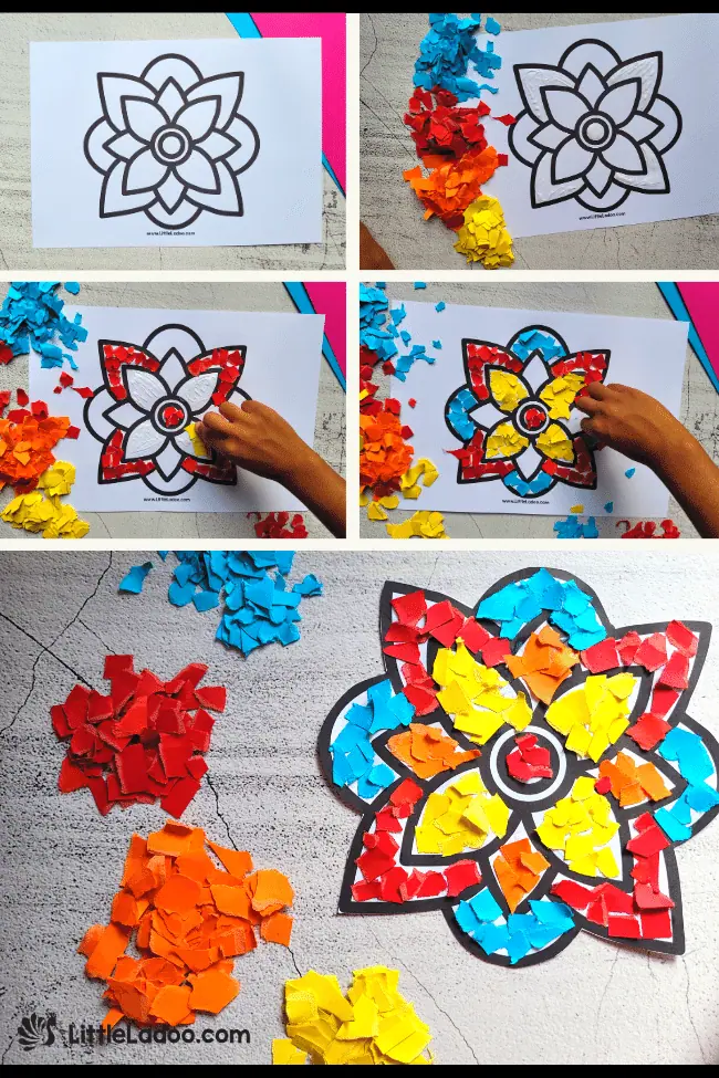 Torn paper rangoli craft {free template}
