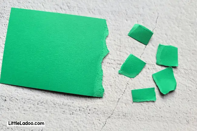 Tearing Green Paper for Torn Paper Craft
