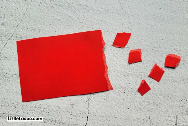 Tearing Red Paper for Torn Paper Craft