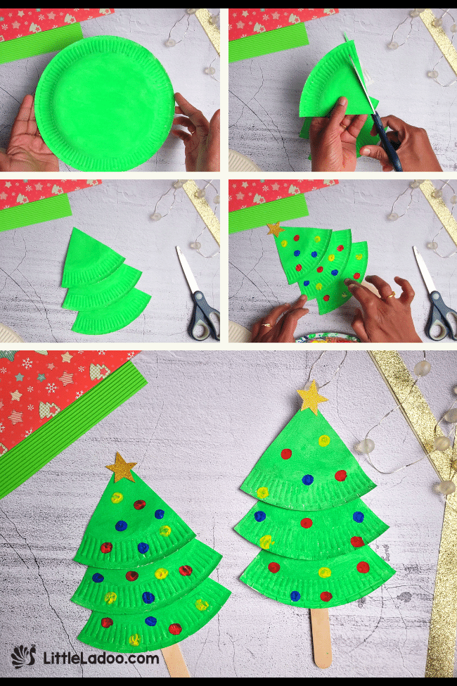 Step-by-step guide to make paper plate Christmas tree craft
