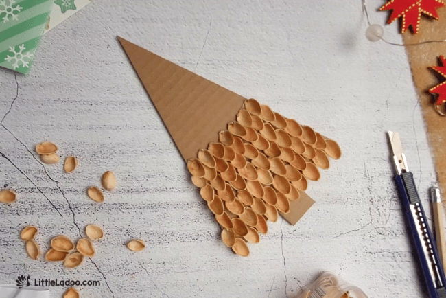 Sticking pista Shells on the Cardboard base 
