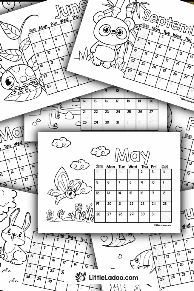 Free Printable colouring Calender PDF for kids 