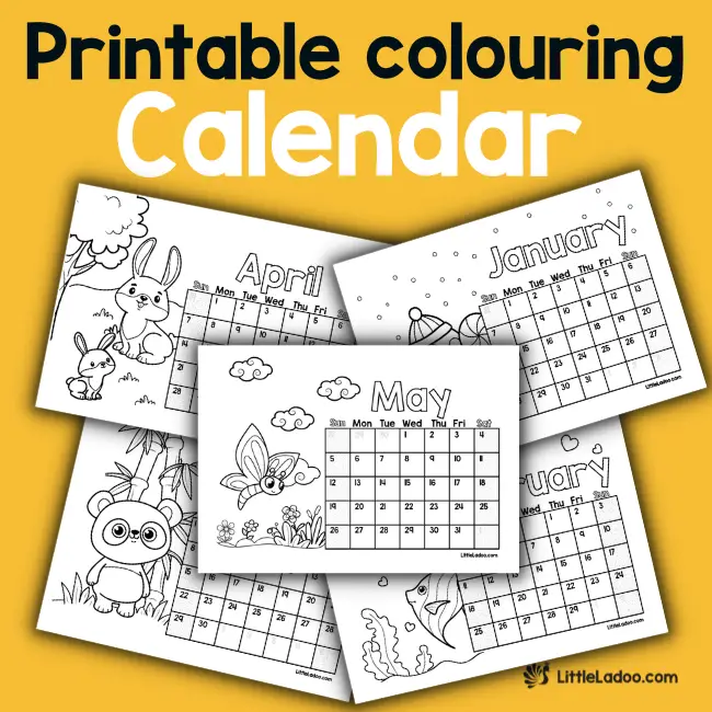 Printable colouring Calender for kids