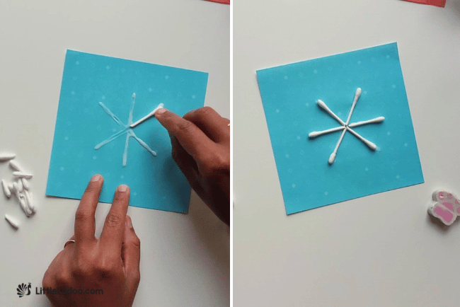 Arranging Q tip to make the Snowflake Pattern