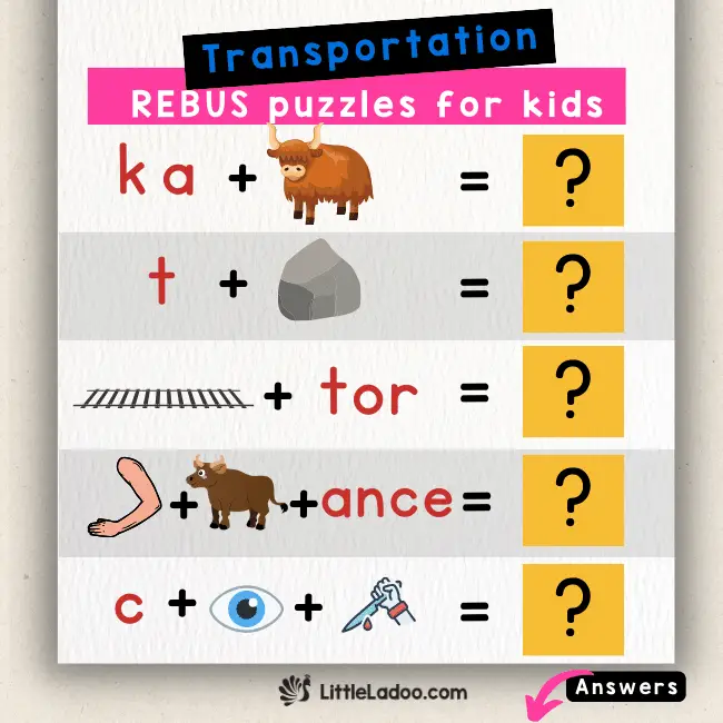 Transportation Rebus Puzzles for kids
