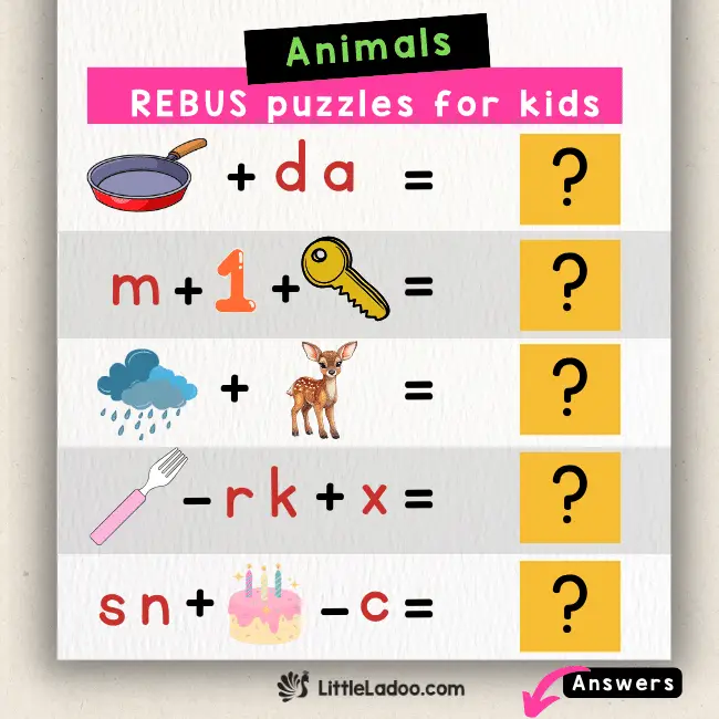 Animals Rebus Puzzles for kids