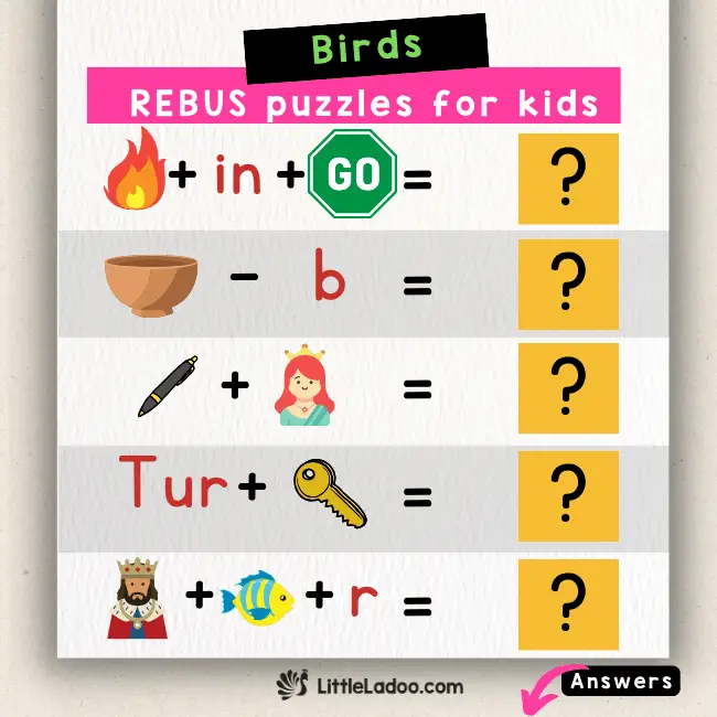 Birds Rebus Puzzles for kids