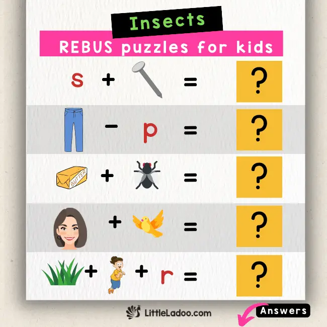 insects Rebus Puzzles for kids