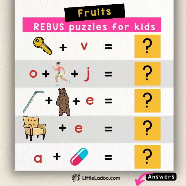Fruits Rebus Puzzles for kids