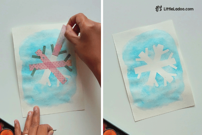 Remove the Washi Tape to reveal snowflake painting